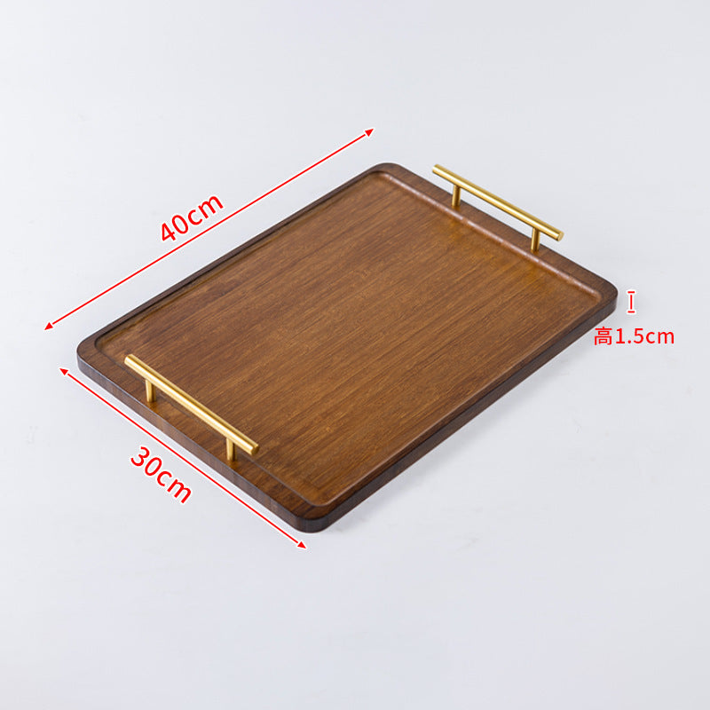 Accessible luxury retro nanzhu tea tray tray bamboo commercial rectangular tea tray pastry handle bbq serving plate