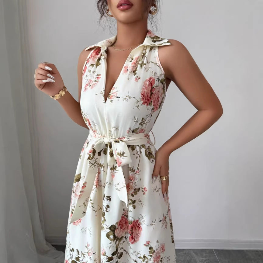 Amazon independent station export long skirt  summer new european and american cross-border women's printed sleeveless dress