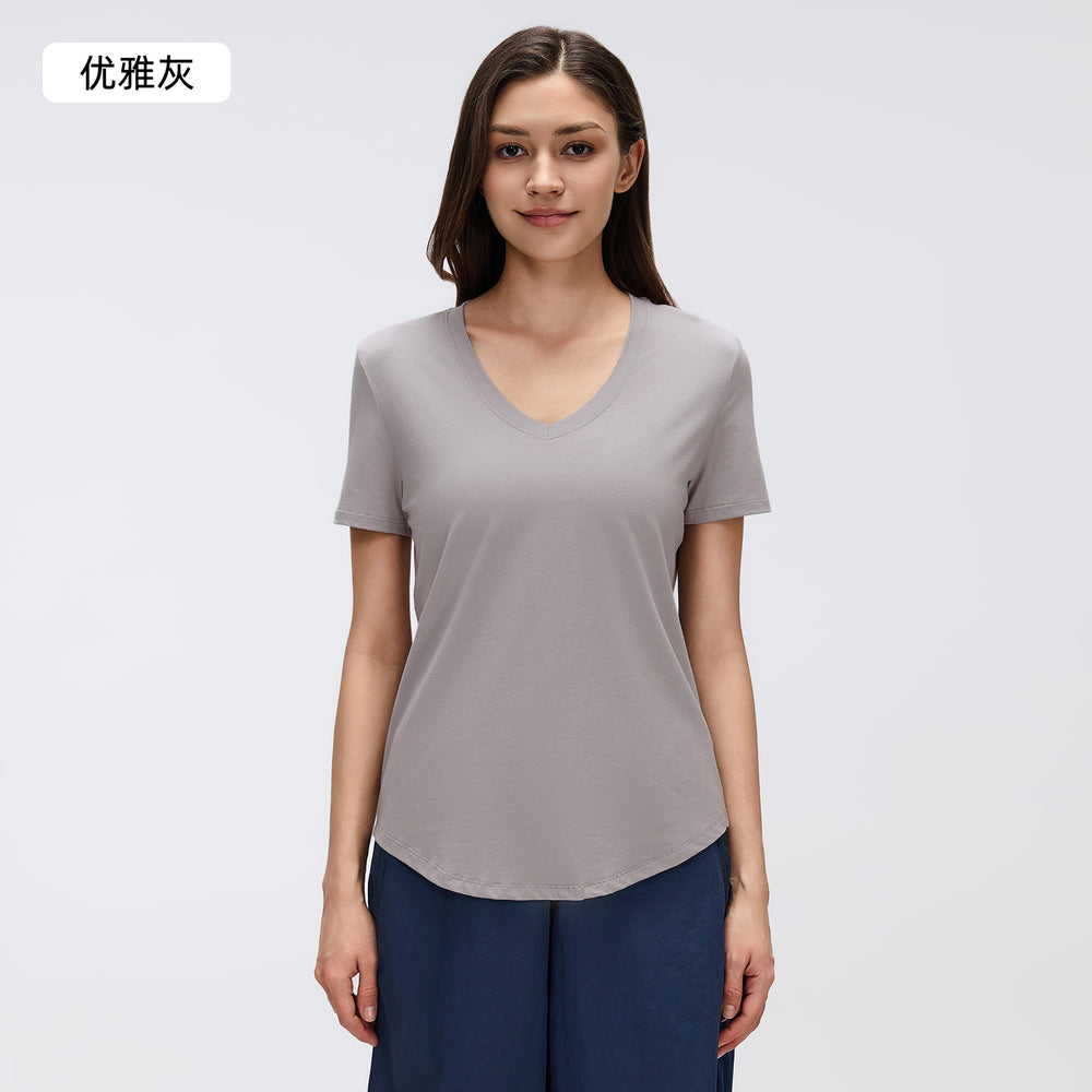 Women's yoga short-sleeve running t-shirt - loose fit, slimming, workout top - summer lightweight - d26087
