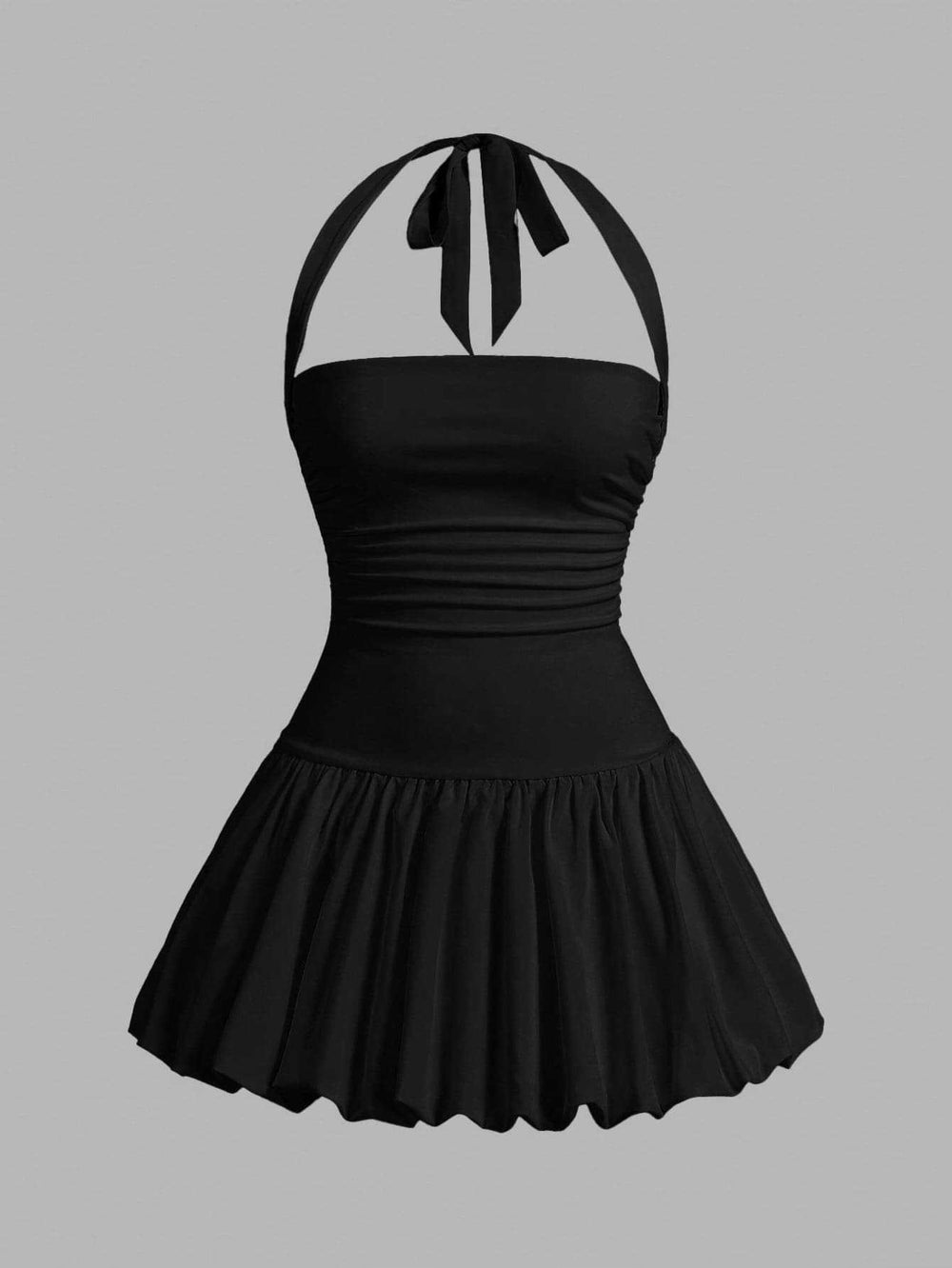 cross-border halter neck tie sexy bubble ruffle waist mini dress for women