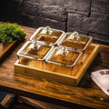 [with lid] amber 4-compartment fruit plate + wooden plate, thickened plastic