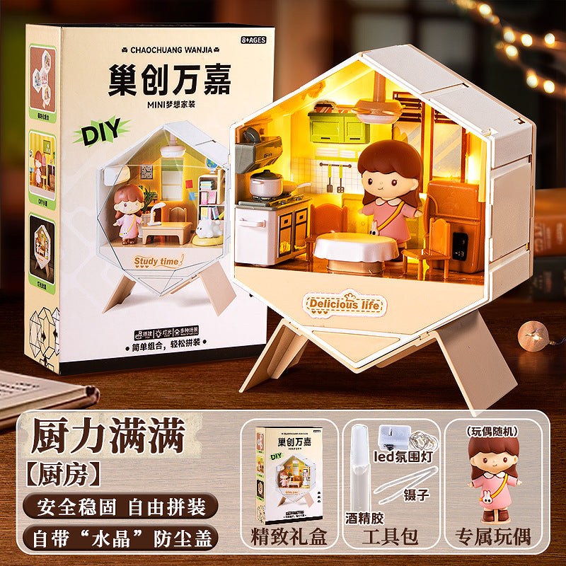 Diy miniature house scene handmade ornament art house mini boy girl assembly toy birthday gift