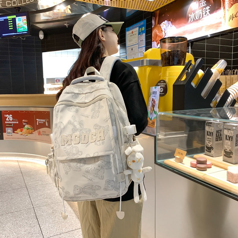 New bear backpack, schoolbag, large capacity, strong and dirt-resistant college student backpack, backpack, high school boy