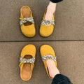 Yellow hidden heel birkenstock shoes women's 2026 spring summer new arrivalretrothick sole slip-on outwear toe-cap half slippers
