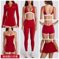 Contrast color bra tops long sleeves short sleeves pants shorts skirts pleated skirts zipper outwear yoga clothes six-piece suit