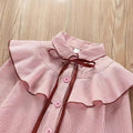 Girl shirtfleece-lined stylenew arrivalk-stylestripes lapel shirtruffles children's spring & fallcardigantops