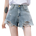 Distressed denim shorts - new korean style, fashionable & versatile, hand-weathered wash, high-waisted wide leg shorts for women