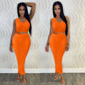 European and american cross-border women's fashion:  summer sexy hollow-out mesh tank top + maxi skirt set
