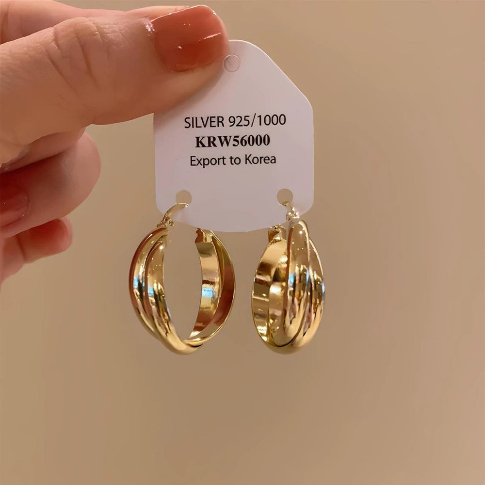 925 silver needle hong kong style retro metal earrings for women classy geometric plain hoop earrings easiest for match exaggerated work clothing earrings