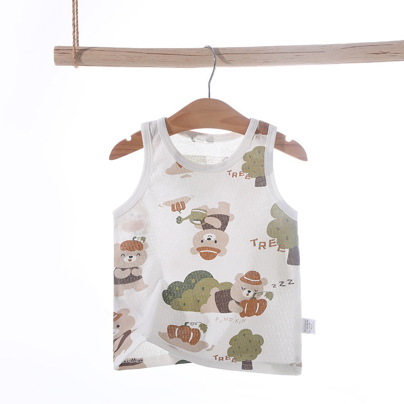 Baby vest summer strawberry ultra-thin style kids baby girl boy mesh sleeveless breathable undershirt belly protector