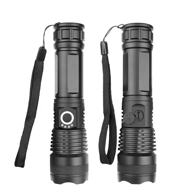 Cross-border new strong light remote emission electric display LED telescopic zoom flashlight outdoor household lighting aluminum alloy flashlight