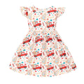 Festive kids' flutter sleeve dinosaur heart print dress