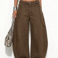 Women's casual loose bucket jeans with drawstring waist