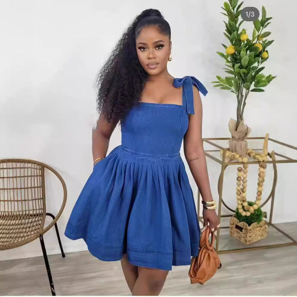 Cross-border European and American Express Summer New Fashion Sexy Suspender Waist Wash Denim Dress Short Skirt Wholesale