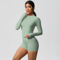 pure color brushed nylon nude zipper outwearlong sleeves yoga suit tight running sports fitness suit