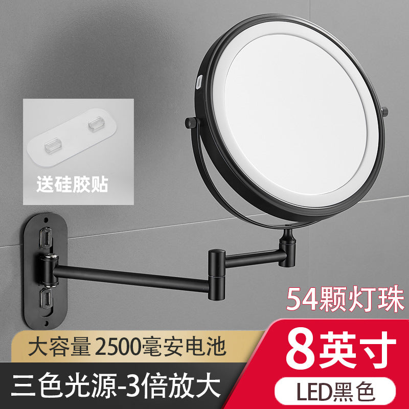 Wholesale cosmetic mirror led non-punching wall hanging folding lamp mirror hotel bathroom telescopic double-sided cosmetic mirror