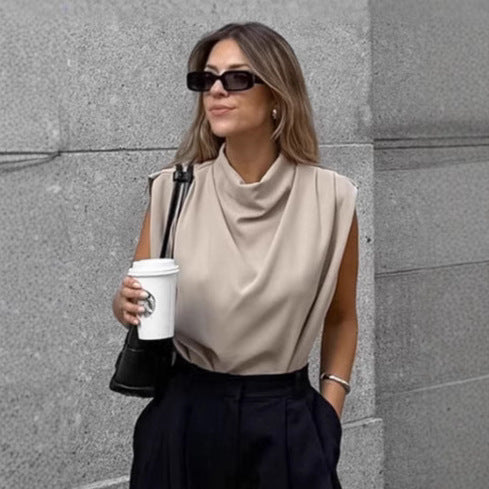 French simple commuter swing neck vest women can wear sleeveless top 2025 autumn new  fashion women's clothing