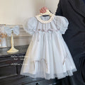 new girls' summer dress: stylish and trendy bubble sleeve mesh dress - sweet and elegant princess style