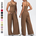 i-shaped v neck beautiful back tight breathable pure color wide-leg yoga suit sports running fitness suit for women