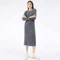 Amazon women's  european and american classic pleated long sleeve solid color midi slim fit slit dress