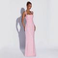 Stylishsequinpure colortube topdress women's springnew arrivalsleevelessfashionsling slit waist long skirt