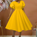 D362 independent station  women's clothing  new fashion v-neck puff sleeve plus size dress african dress