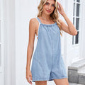 European and american cross-border e-commerce  summer new slim-fit adjustable strap washed denim jumpsuit shorts