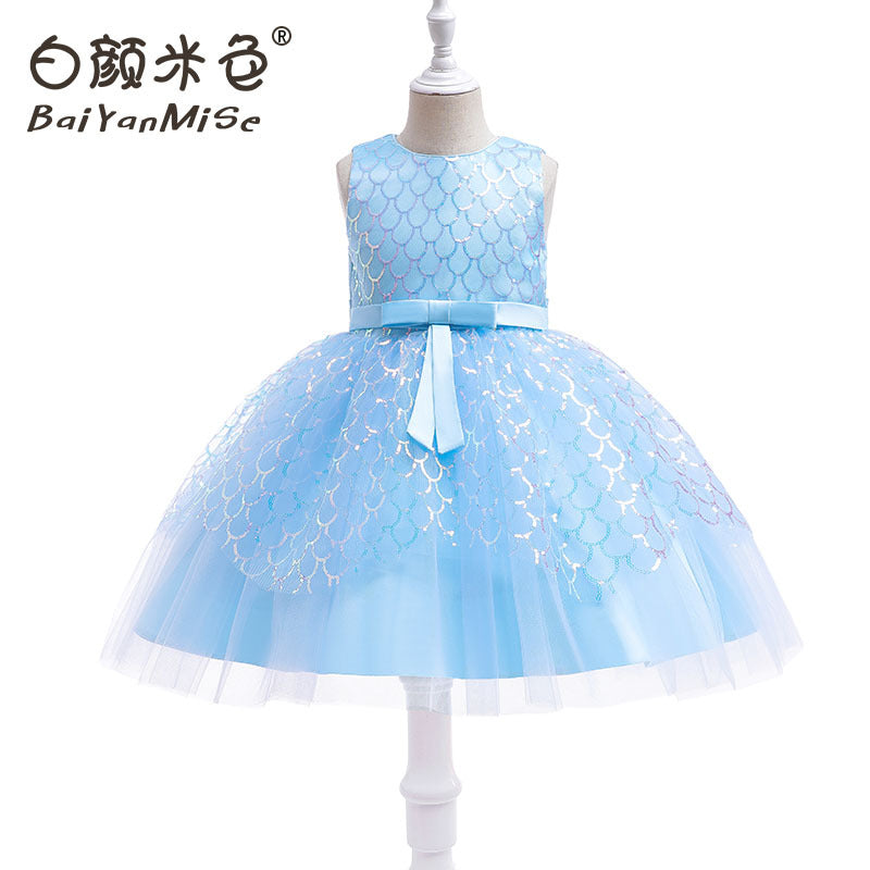European and american style sequin fish scale princess dress for girls - perfect for flower girls, children's day performances, and piano recitals. baby dress