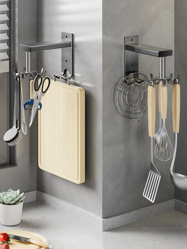 No punching kitchen rotatable gun ash hook wall mounted wall storage rack spatula spoon kitchen supplies