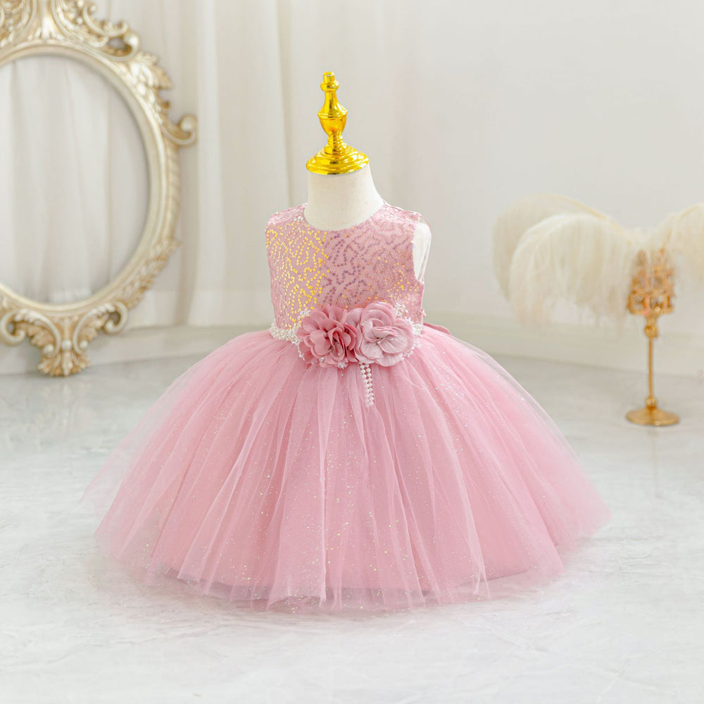 New arrival children's skirt kids dress sequin flower princess dress baby girl first birthday dress girl dress