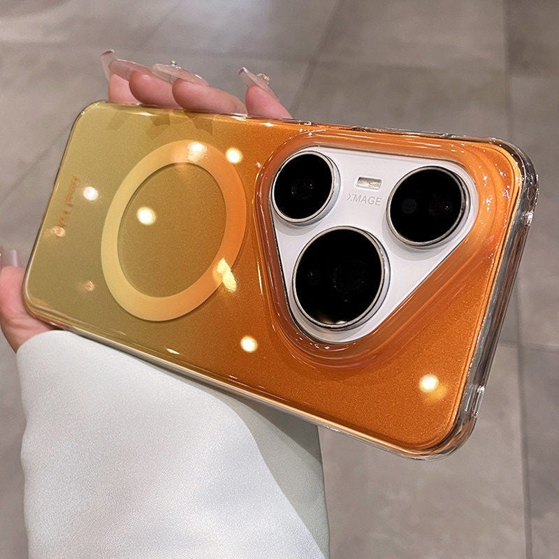Ombre gradient case for huawei p90 pro, crystal clear ice mist magnetic orange soda mate 80 protective cover
