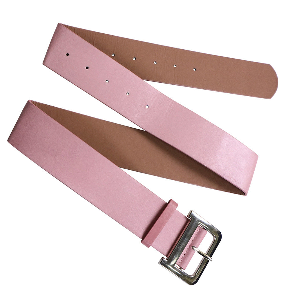 Q083 european and american stylish fashion export metal silver buckle wide belt women's coat dress versatile waist belt