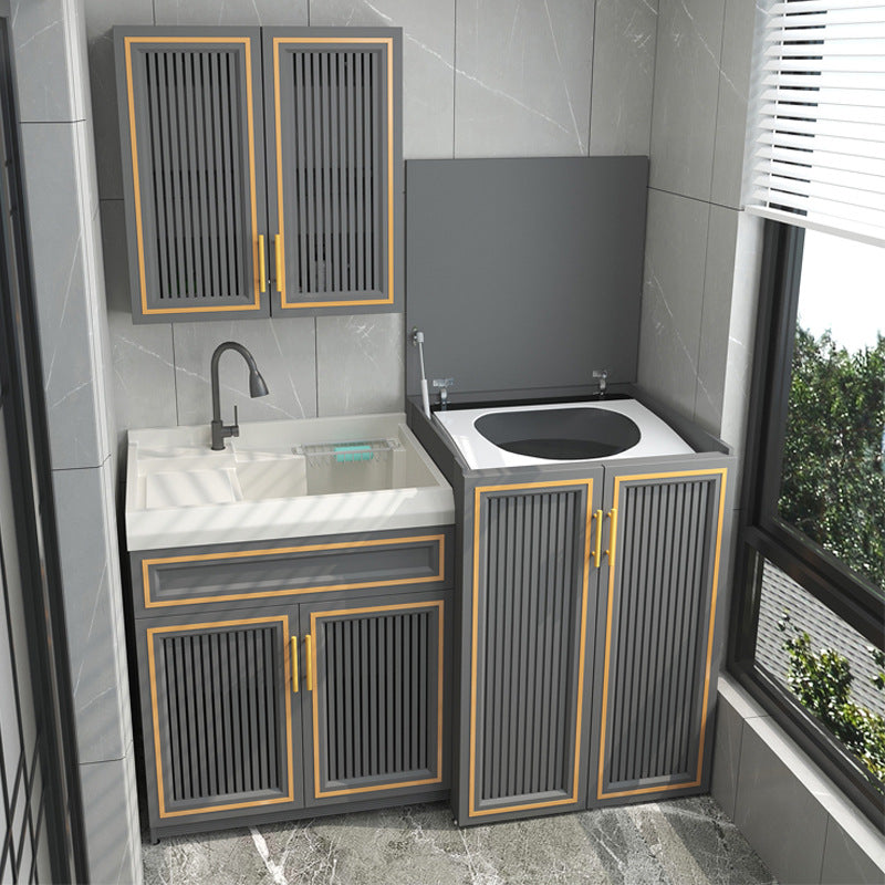 Space Aluminum Balcony Washing Machine Cabinet Combination significant other Pool Slot Integrated Flip Cover Pulsator Hand Washbasin with Rub Board