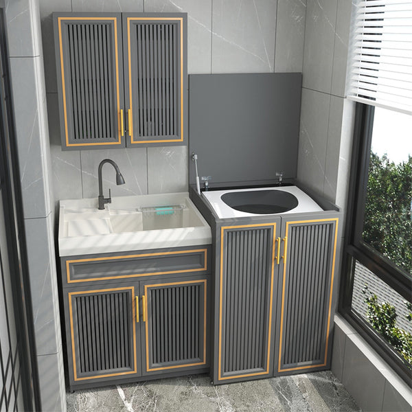 Space Aluminum Balcony Washing Machine Cabinet Combination significant other Pool Slot Integrated Flip Cover Pulsator Hand Washbasin with Rub Board