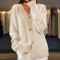 fall/winter new collection: solid color long-sleeve v-neck knit cardigan with button-down jacquard short-sleeve sweater top for women
