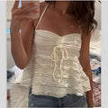European and american cross-border women's spring  new collection: solid color lace-up bowknot sexy backless halter mini camisole top