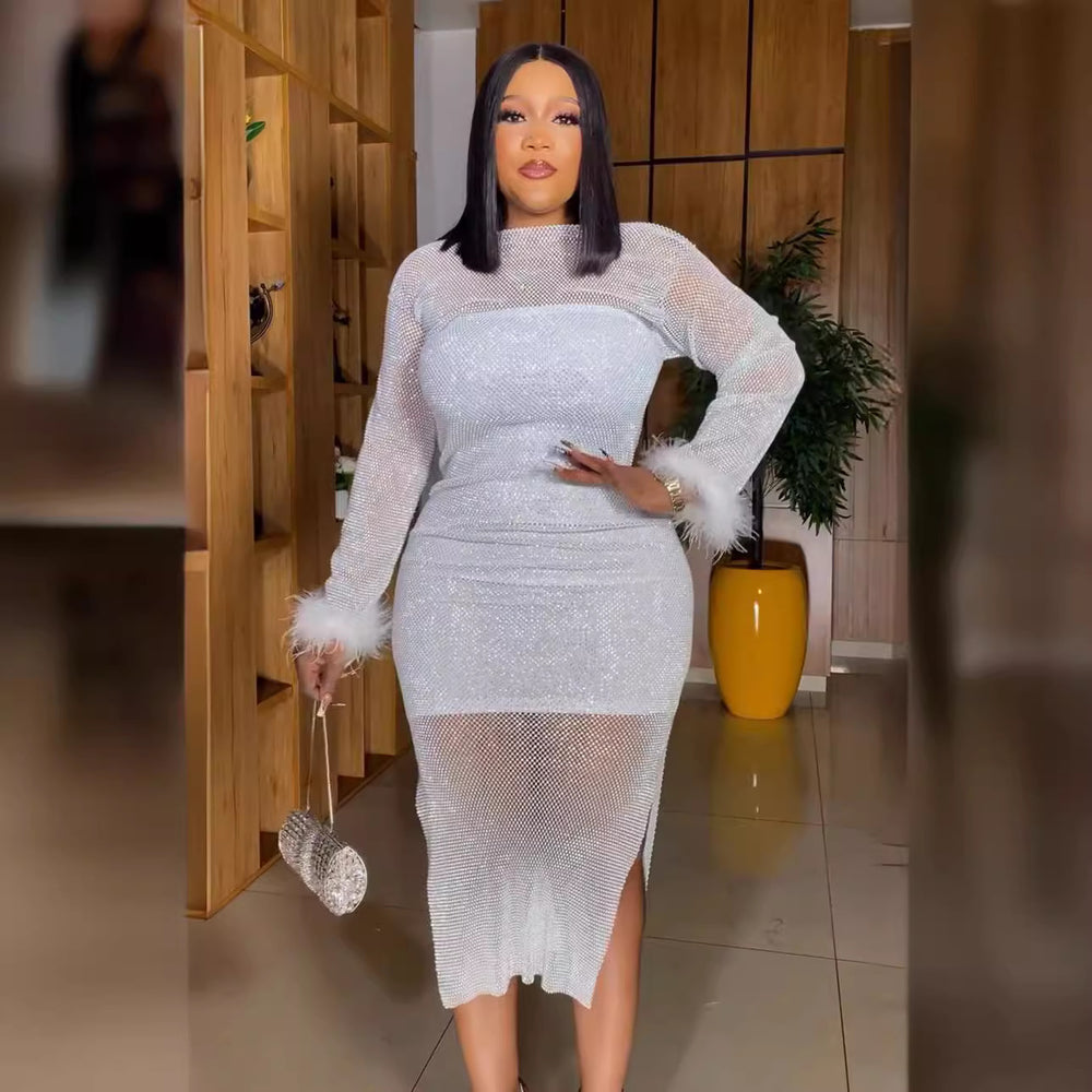 African plus size women's bodycon dress  - cross-border e-commerce, , , and independent store - sequined white dress