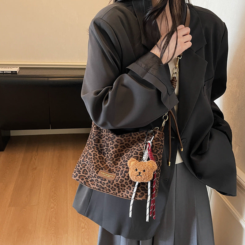 2025 new design leopard print shoulder & crossbody bag - large capacity tote bag - vintage effortless style fashion handbag