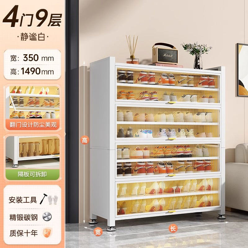 Steel shoe cabinet for home, all-in-one entryway cabinet, multi-layer large capacity storage cabinet, metal dustproof shoe rack