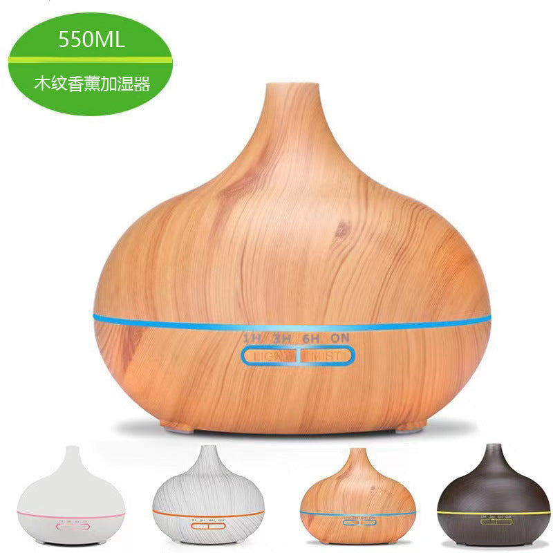 Wood grain aroma diffuser for home, bedroom, and hotel - ultrasonic essential oil mist humidifier with quiet operation, large capacity, and night light