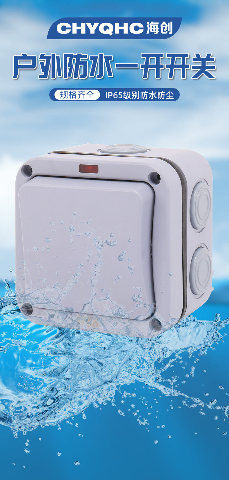 Outdoor waterproof switch single-open double-control surface-mounted outdoor rainproof button box double-open one-open high-power street light 220v