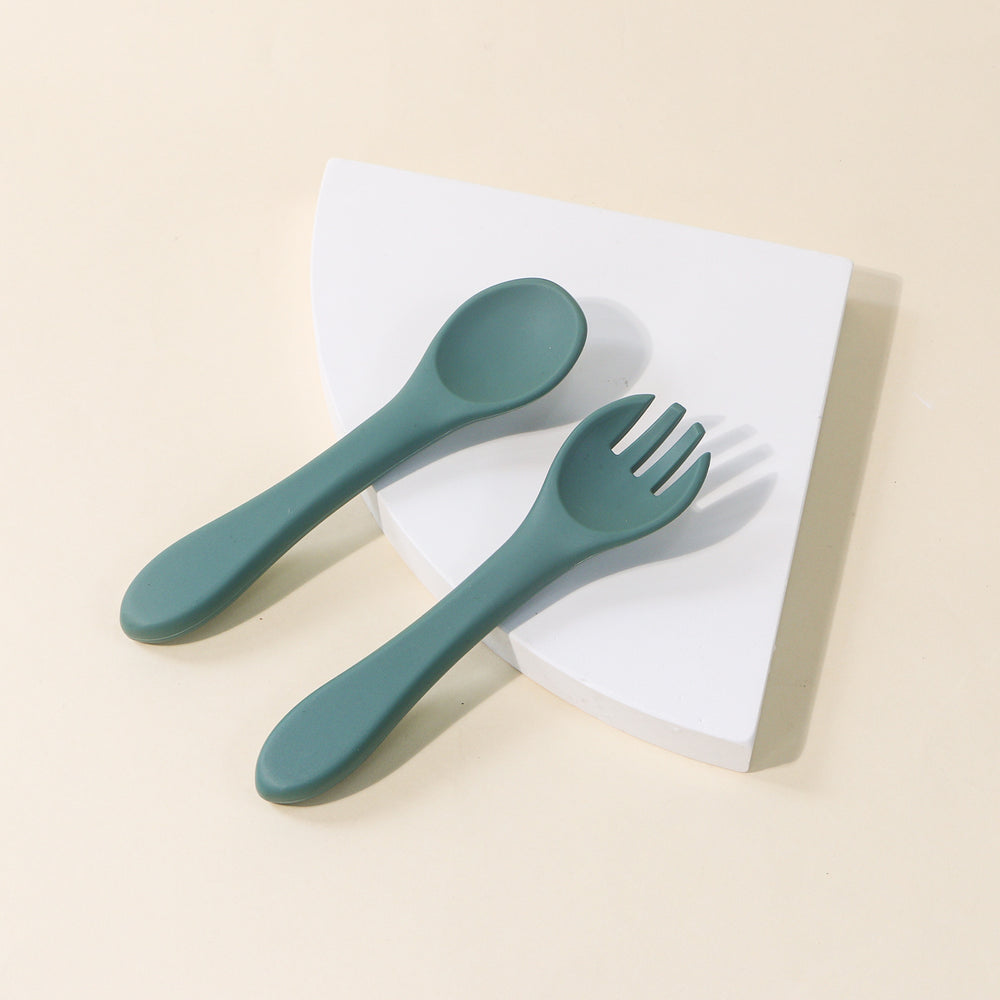 Kids' silicone fork and spoon set - baby food feeding utensils, infant training set, wholesale baby & maternity supplies