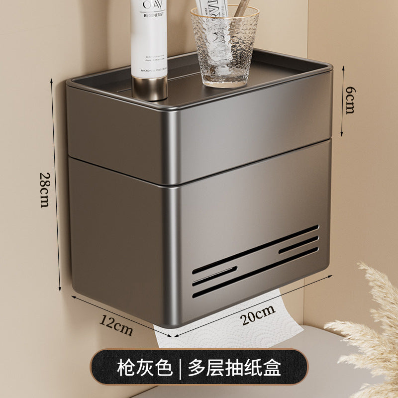 Bathroom tissue box holder, toilet paper dispenser, no-drill wall mount, roll paper holder
