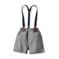 Wholesale children's spring/summer fashion set: trendy blue striped short-sleeve shirt and overalls two-piece outfit