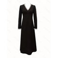 Women's spring/autumn fashionable and elegant v-neck ribbon trim slim-fit long sleeve maxi dress - perfect for casual wear