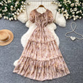 French chic red floral print dress - women's summer korean style ruffle hem a-line maxi dress - slimming and elegant