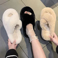 Fall and winter 2023new arrival fur slippers women's fashionoutwearstuffedthick sole slippers k-style cross strap home cotton slippers