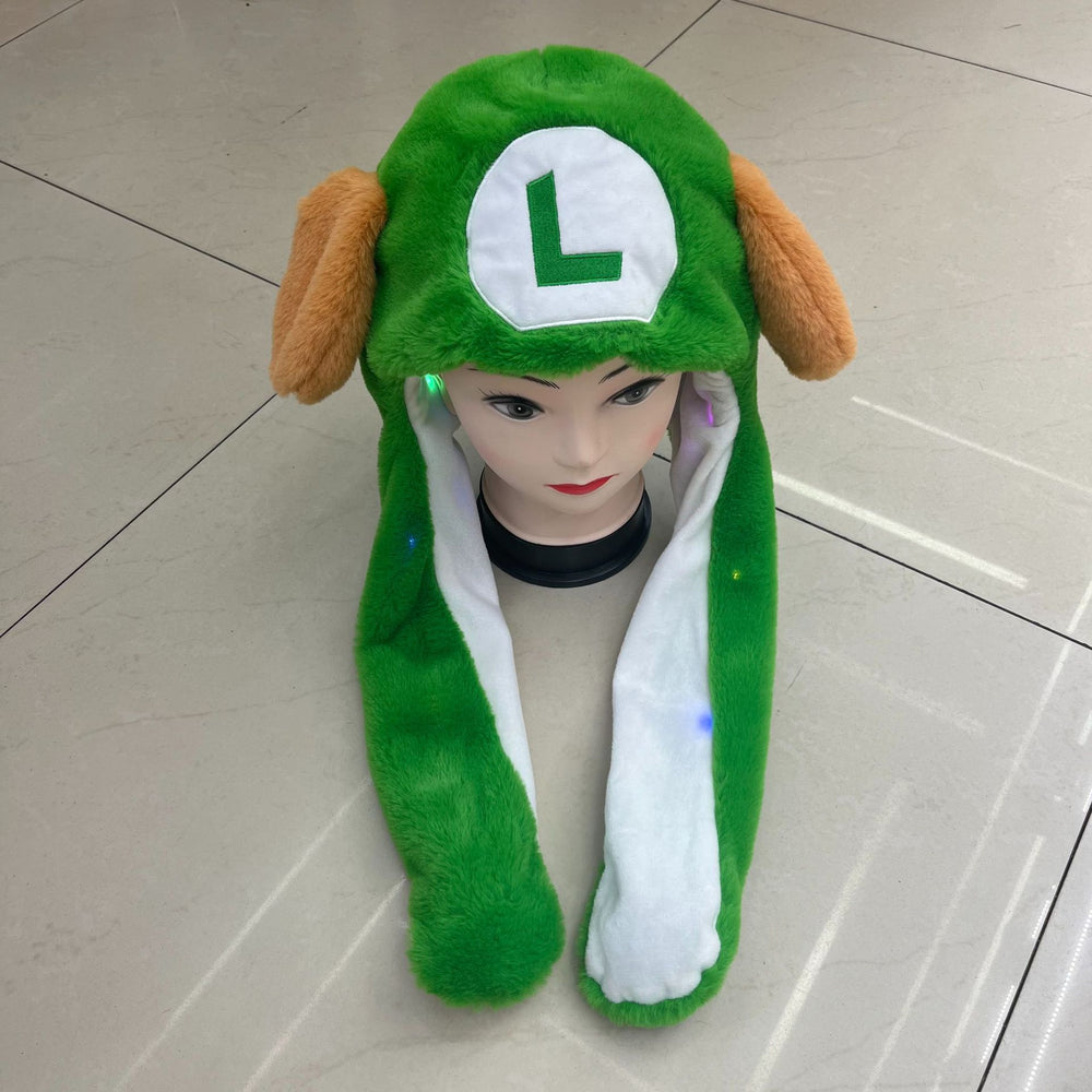 Matching family plush hat - cartoon rabbit with moving ears & airbag pressing - glow-in-the-dark night market trending style