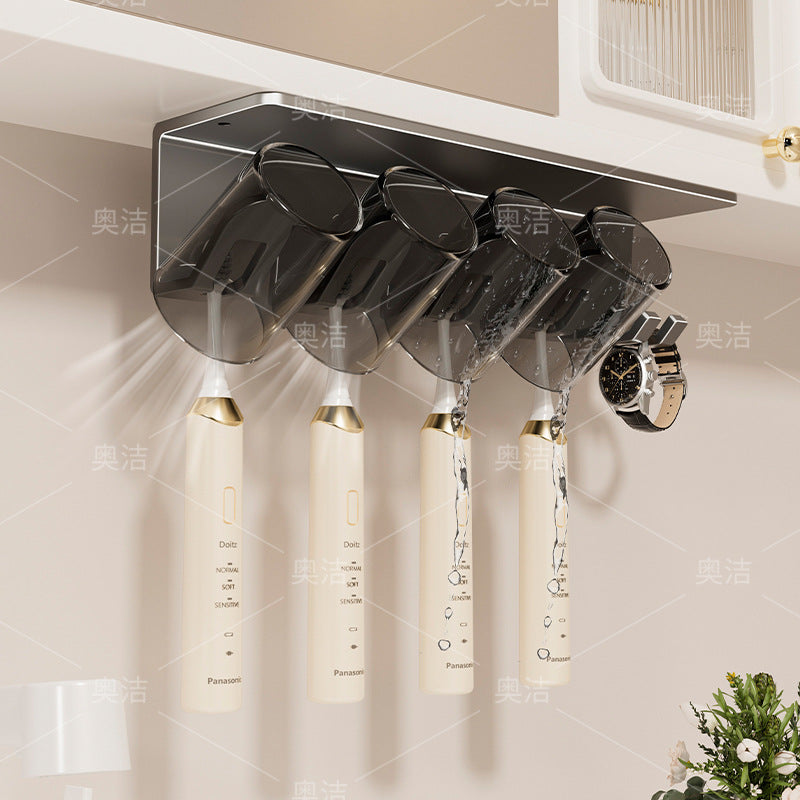Bathroom toothbrush holder organizer - no drilling required, mirror cabinet, sink countertop wall-mounted, mouthwash cup, toothbrush cup, electric toothbrush cup