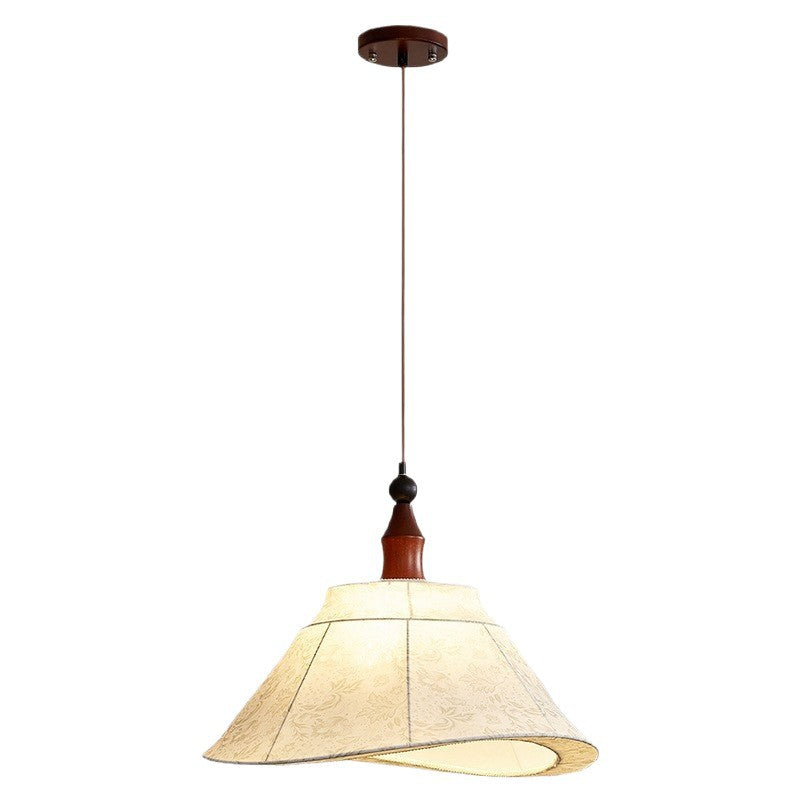 Walnut French medieval bedroom living room small chandelier retro Nanyang walnut high-end fabric printing chandelier